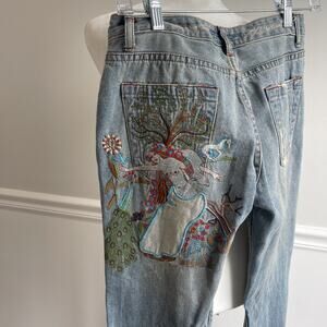 Mermaid Jeans Embroidered True Religion* Size 27 Wide Leg Distressed Cotton